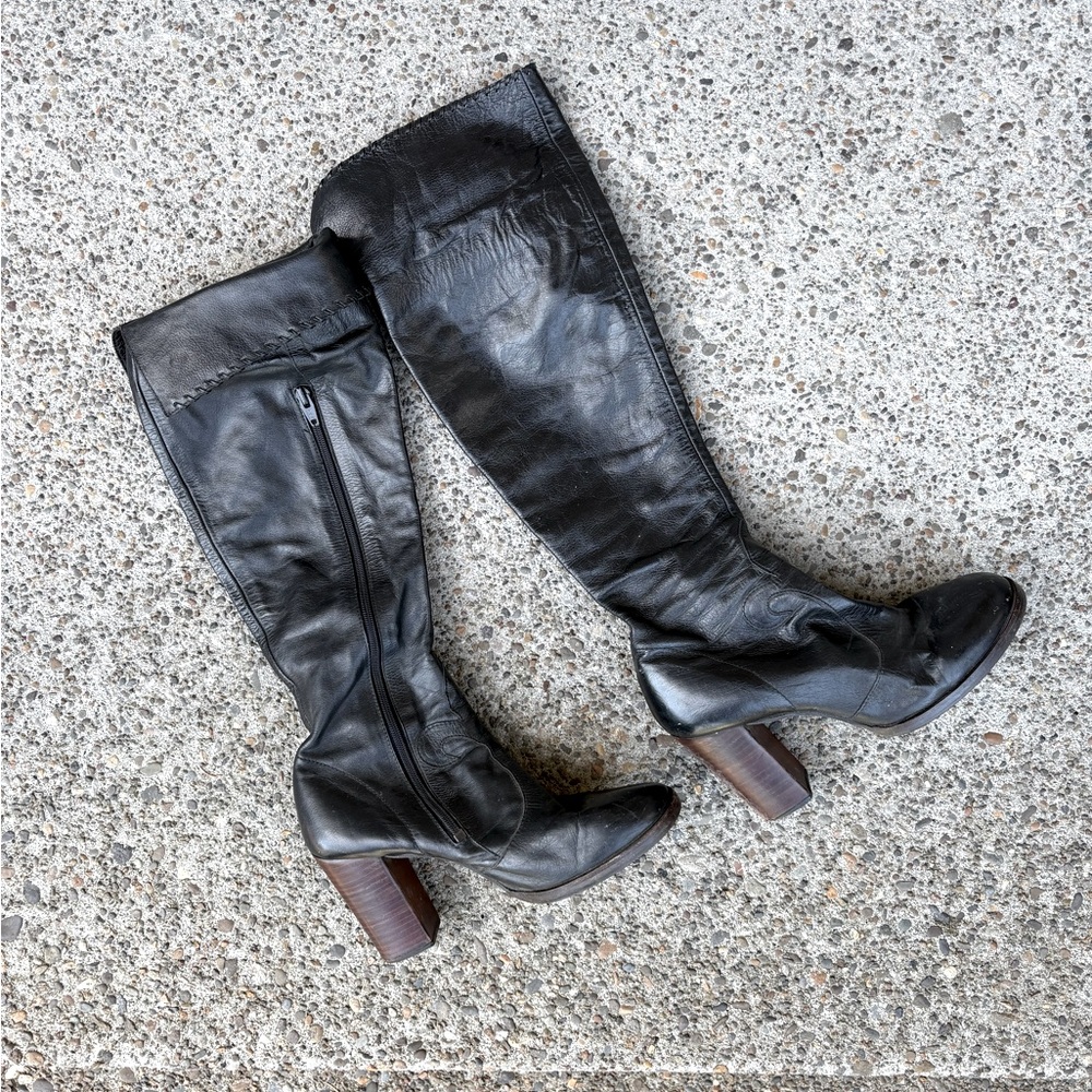 Women's Black Leather Heeled Boots